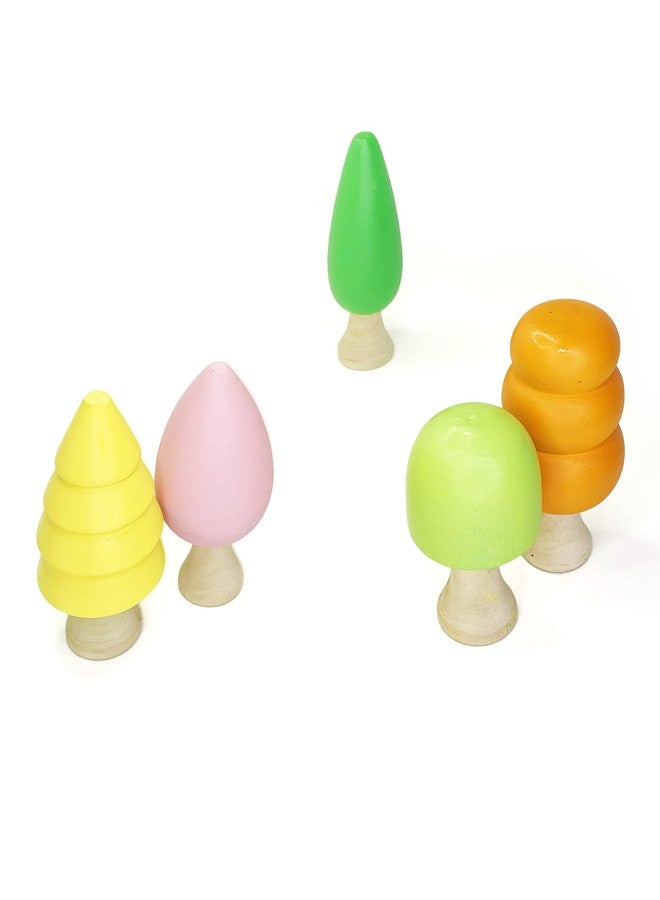 مجموعة أشجار خشبية من كافرون - 5 أشجار صغيرة من الخشب الطبيعي باللون الأخضر، لعبة تعليمية مونتيسوري للأطفال، أشجار غابة خشبية للعب التخيلي، عالم مصغر وديكور منزلي - Image 3